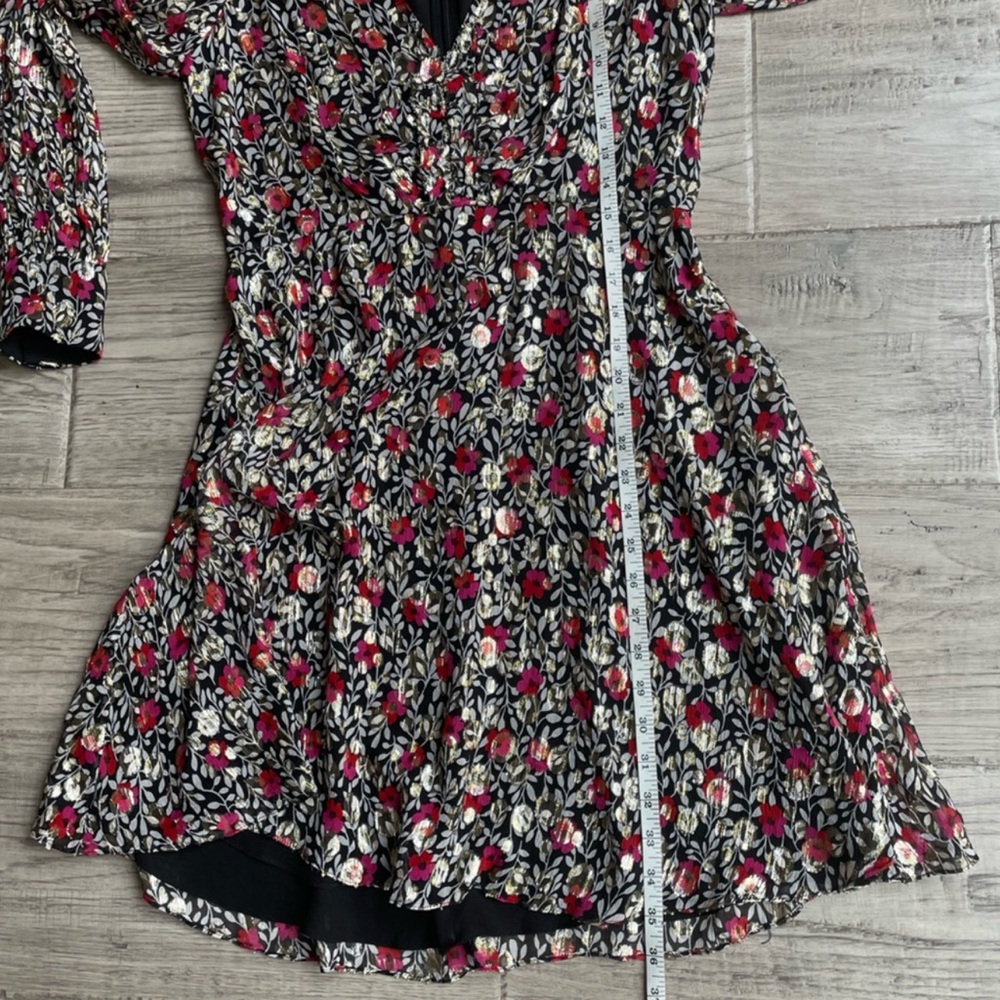 Kate Spade Floral Long Sleeve Dress in Black, Red, and Metallic Silver Sz 6 - Picture 10 of 10